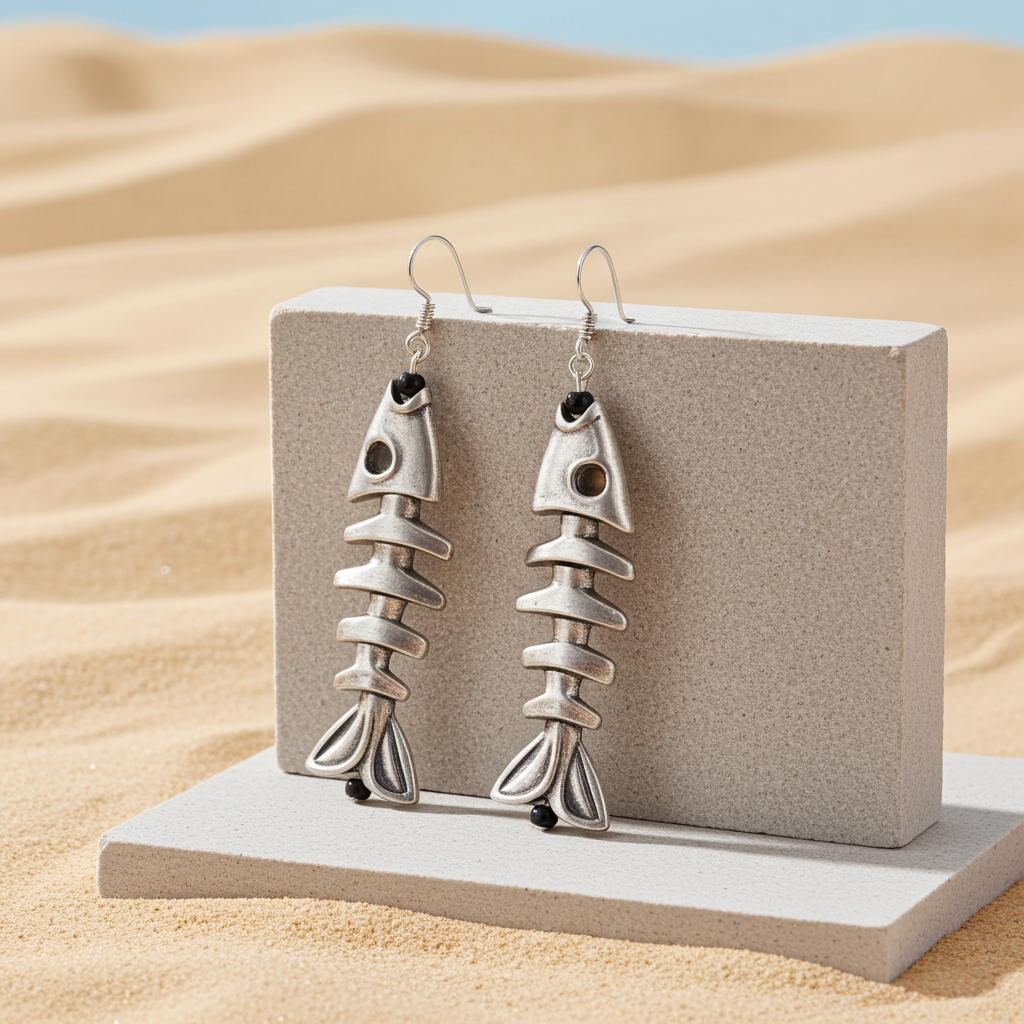Pewter Bone Fish Earrings