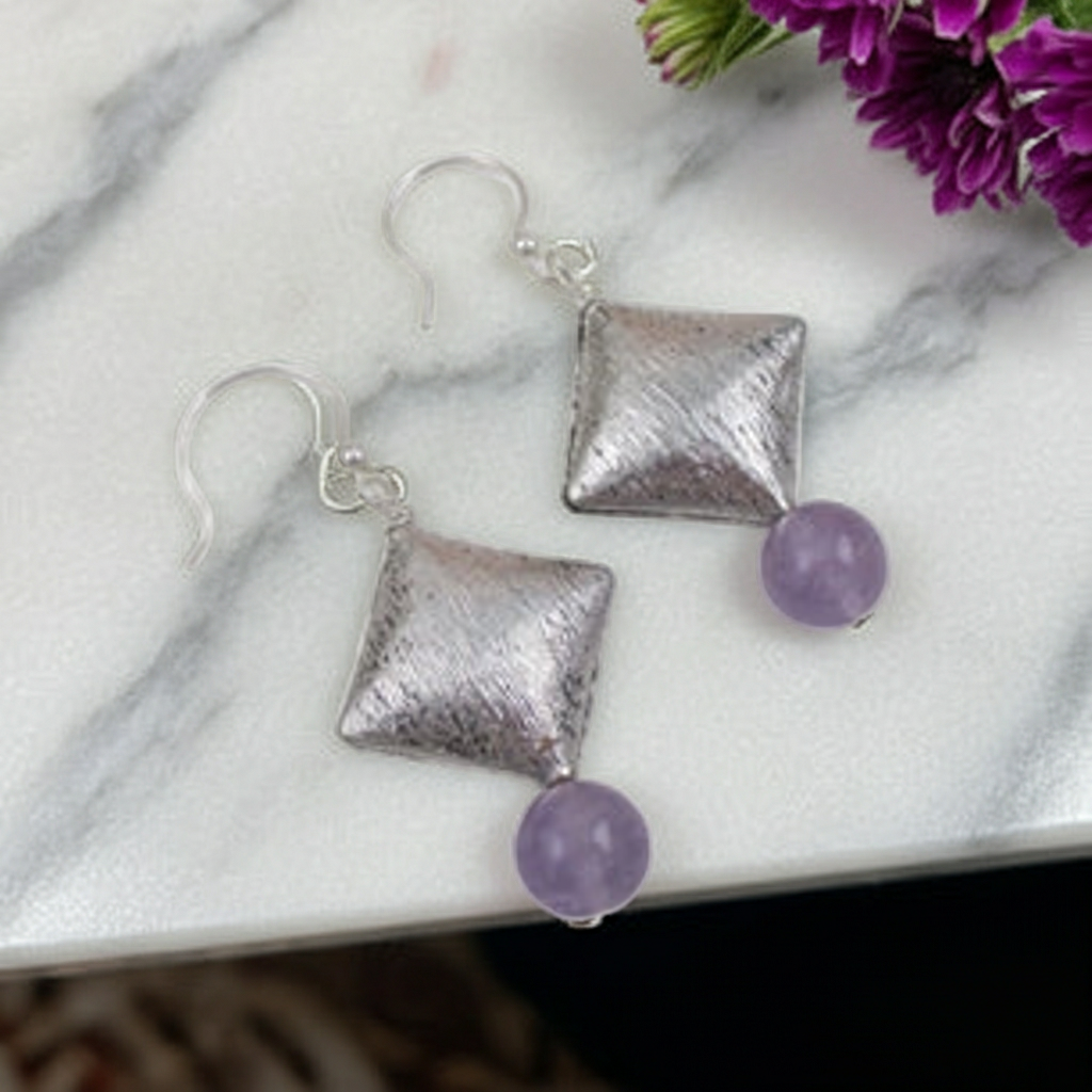 Cape Amethyst and Pewter Earring Handcrafted