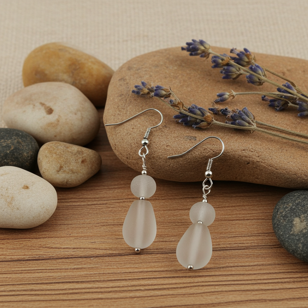 Frosted Sea Glass Teardrop Earrings