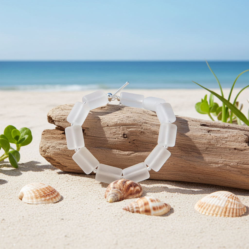Frosted Clear Sea Glass Bracelet