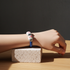 Bright Blue Leather Cord  Bracelet with Handmade White Accents