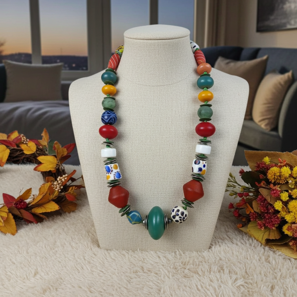 Big Bold African Trade Bead Necklace