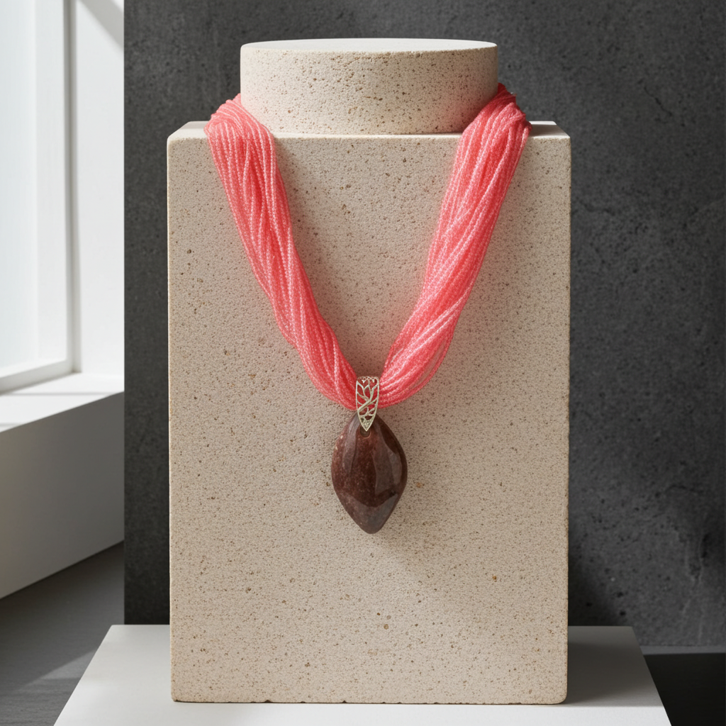 Hot Pink Multi-strand Necklace with Imperial Jasper Pendant
