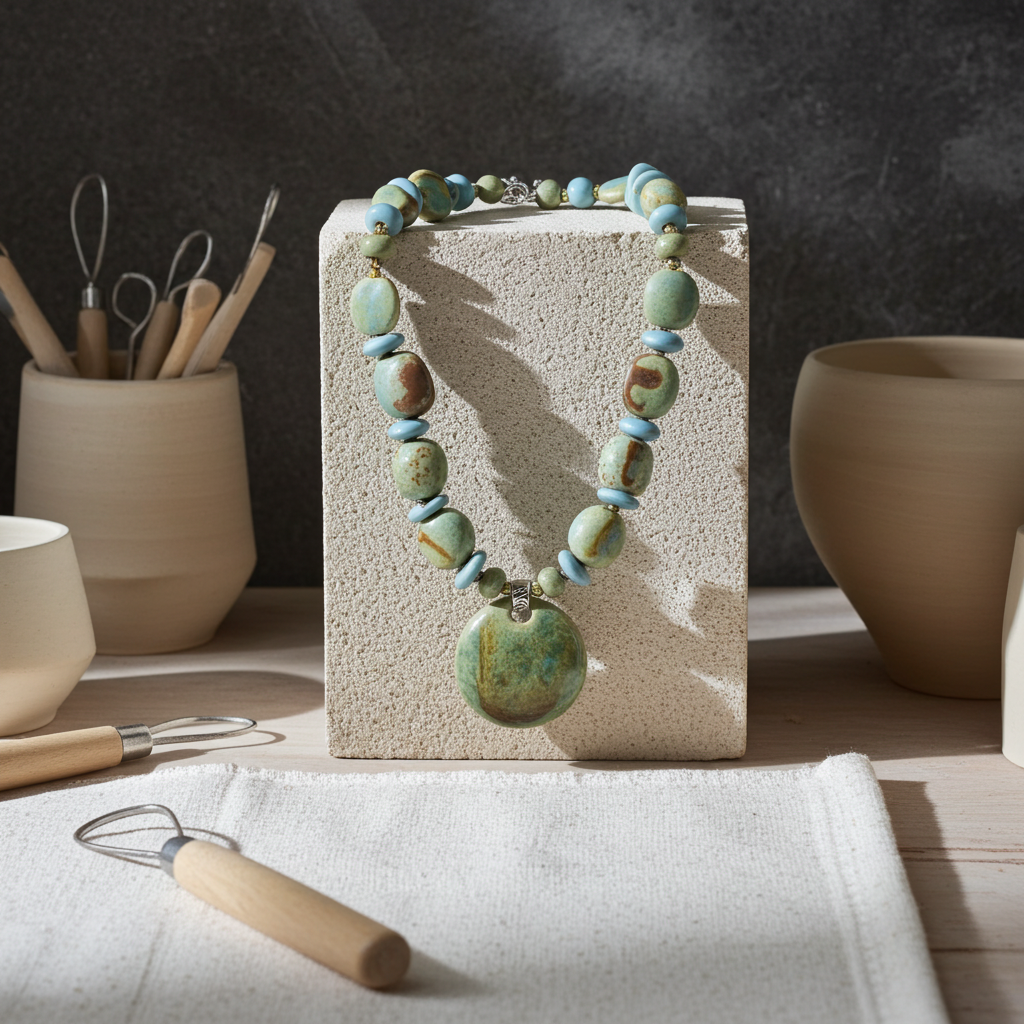 Handmade Fair Trade Kazuri Necklace Turquoise & Green Beads