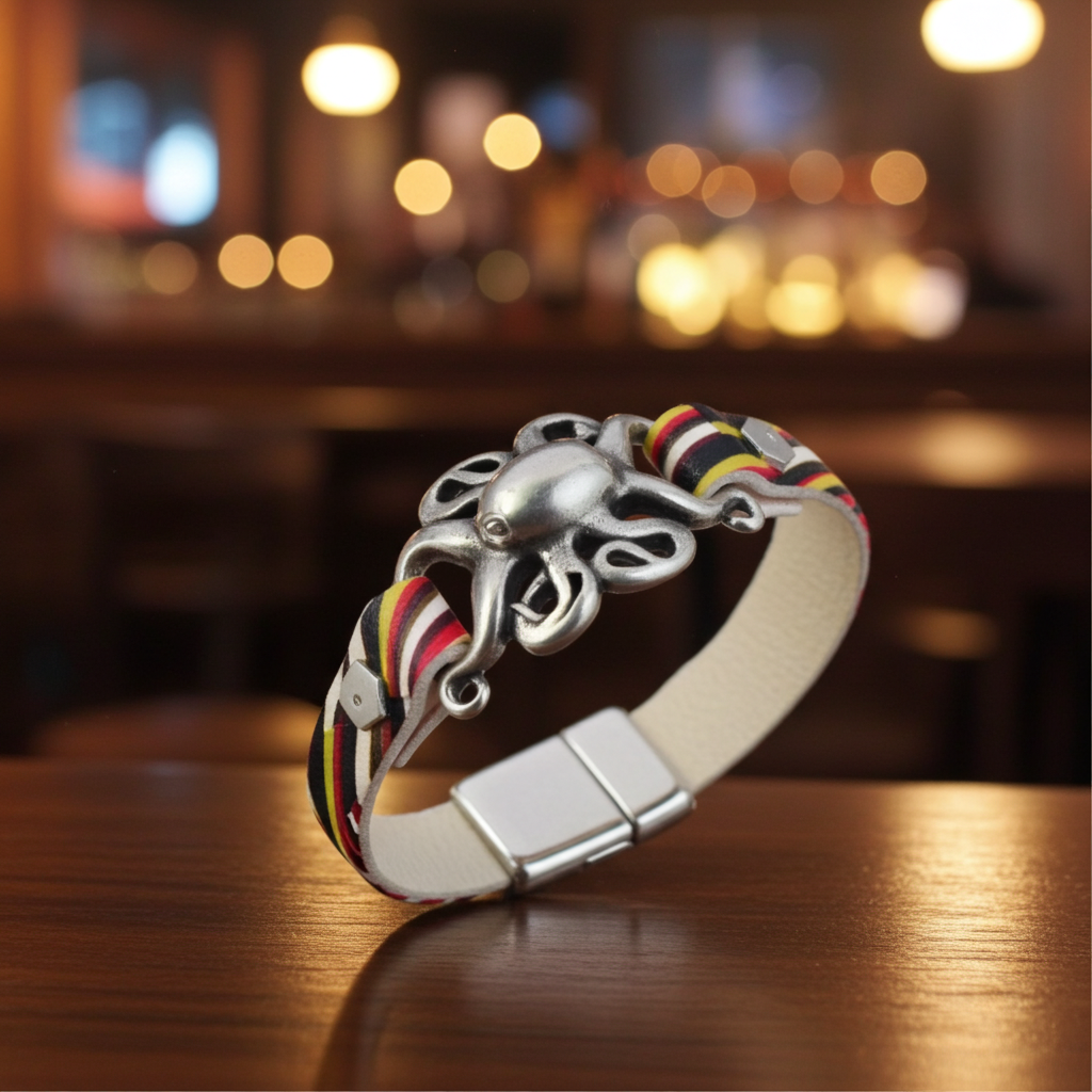 Affordable Octopus Black Red and Yellow Leather Bracelet