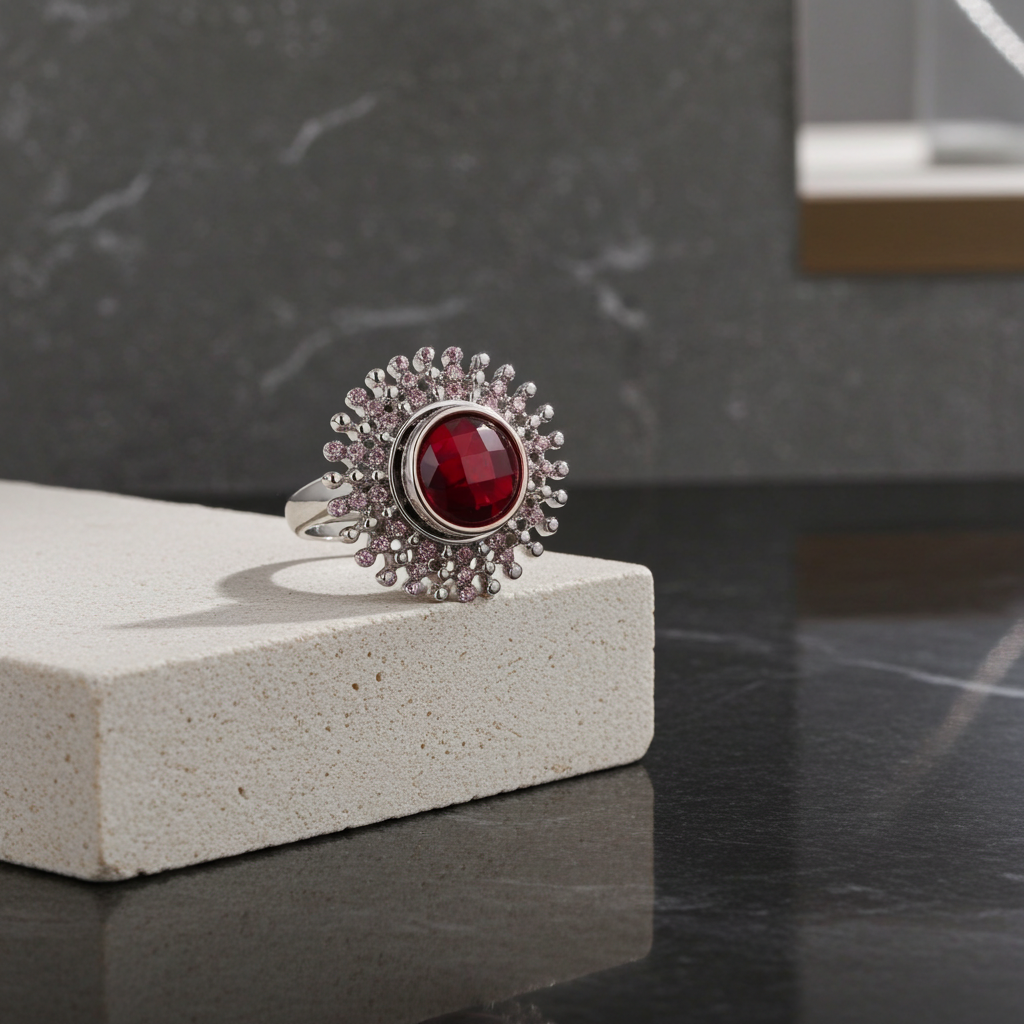 Red Rhinestone Fashion  Ring Adjustable