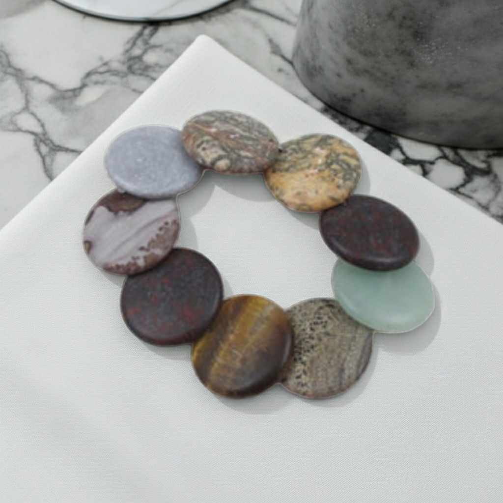 Overlapping Natural Gemstone Stretch Bracelet