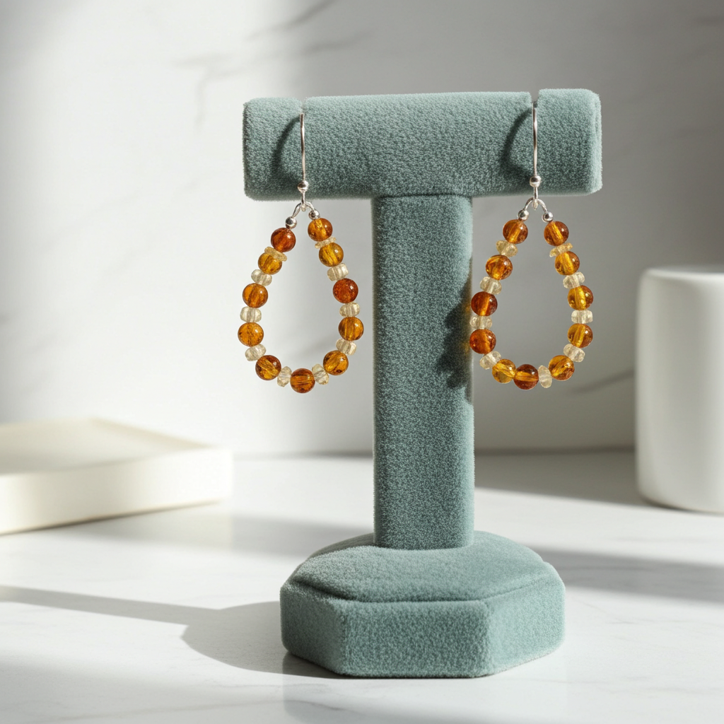Amber Hoop Earrings Handcrafted