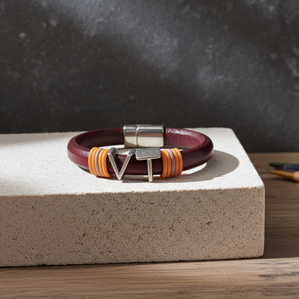 Virginia Tech Maroon  Leather Bracelet for a Woman