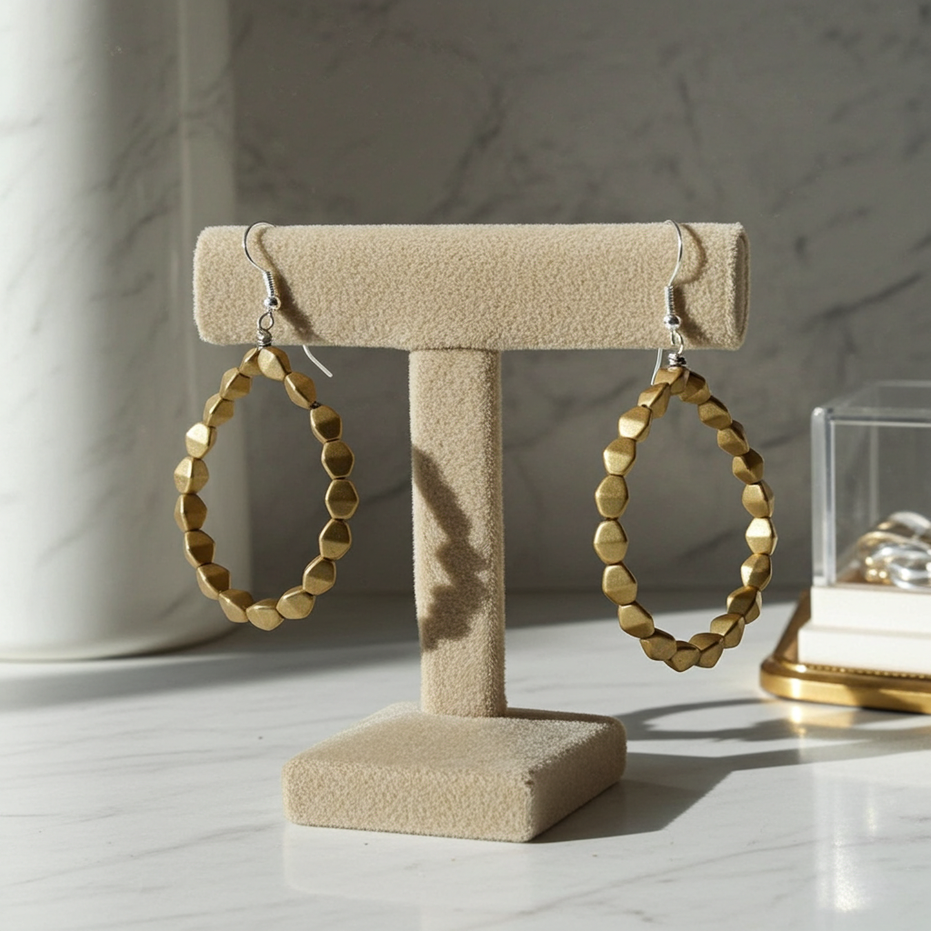 Matte Metallic Hoop Beaded Earrings Gold Tones