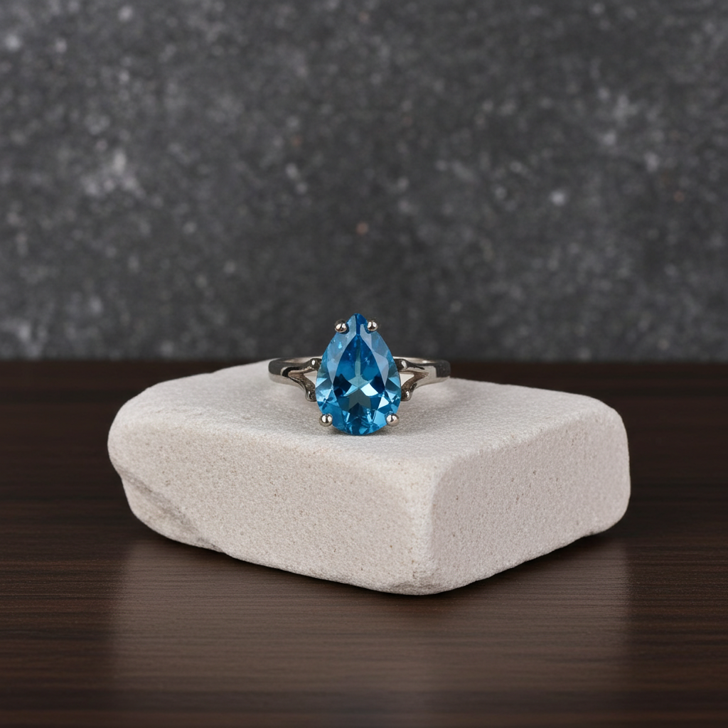 Swiss Blue Pear Cut Topaz Ring Size 8