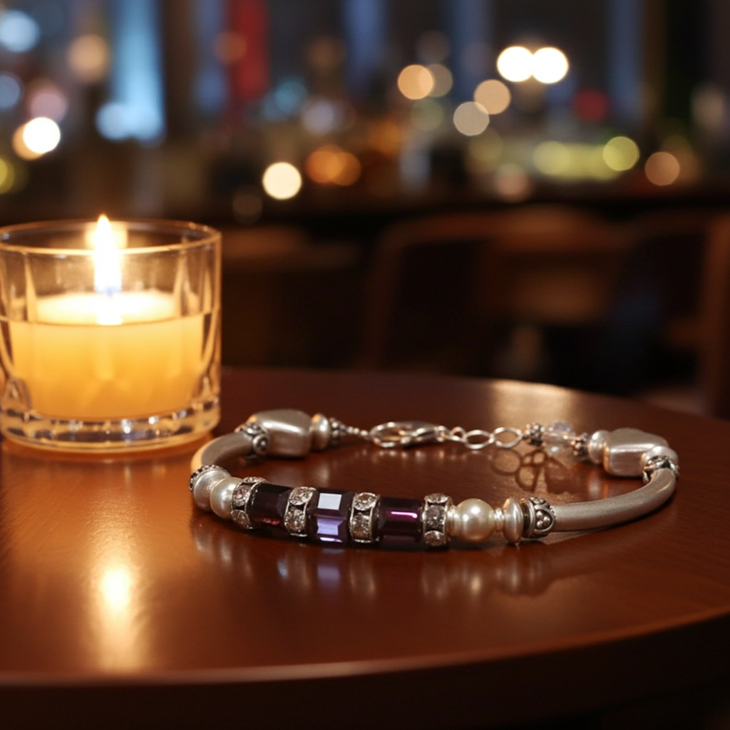 Marron Swarovski Crystal and Sterling Silver Bangle Bracelet