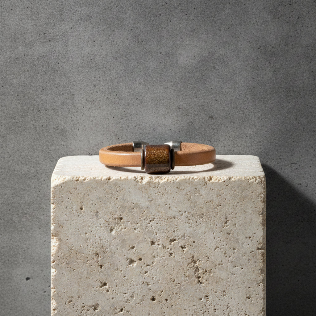 Natural Real Leather Cord Bracelet with Brown Focus Unisex Style