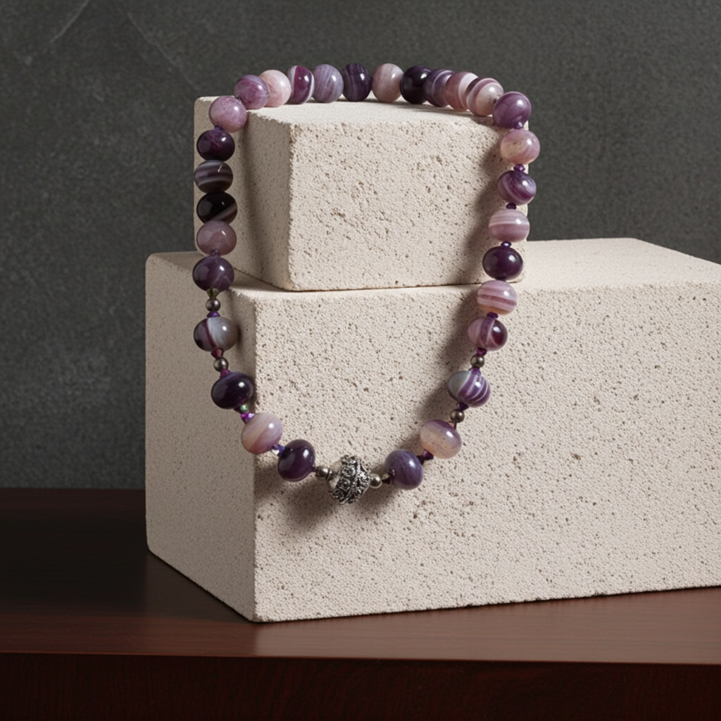 Purple Agate Beaded Necklace