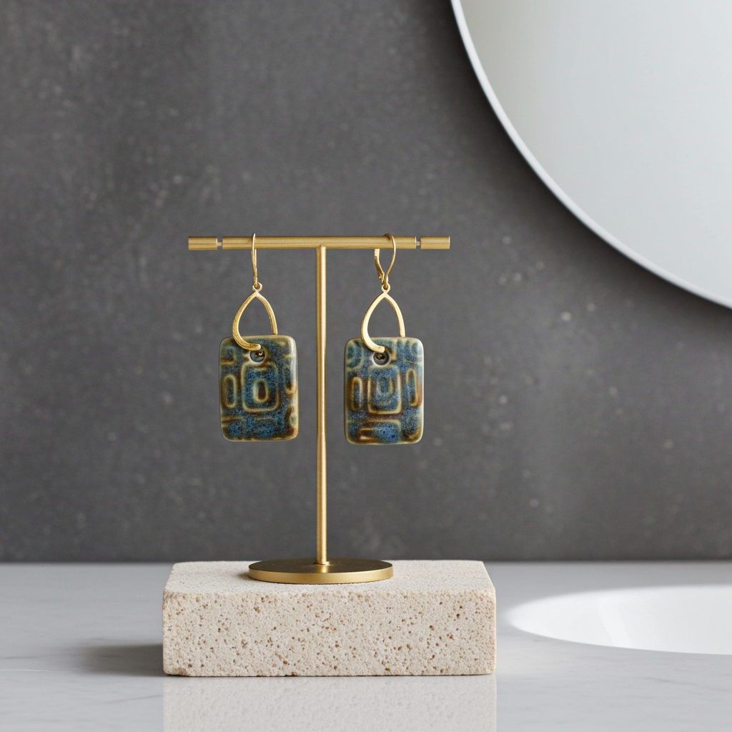 Aqua & Brown Porcelain Drop Earrings