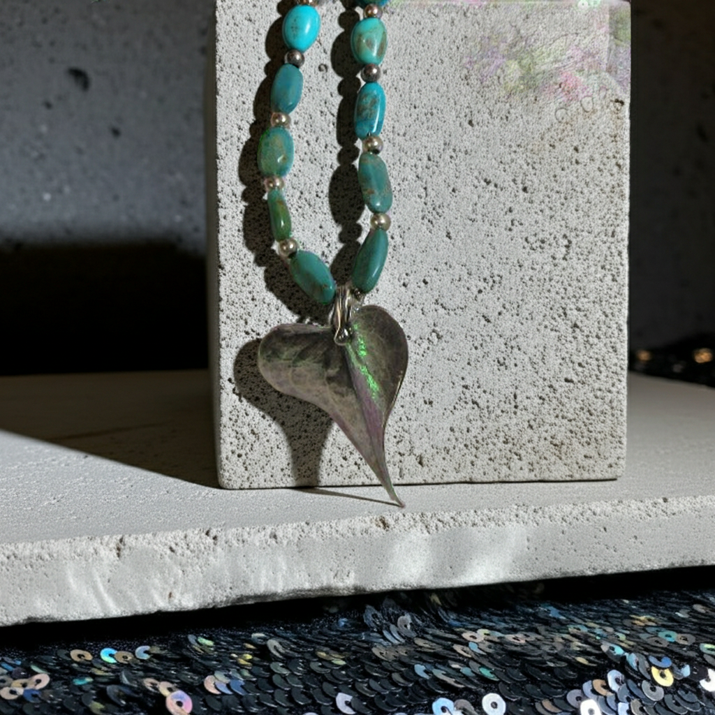 Turquoise Nugget Necklace Leaf Pendant