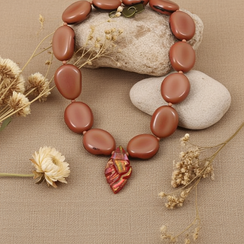 Pink Tagua Nut Statement Necklace with Handmade Pendant