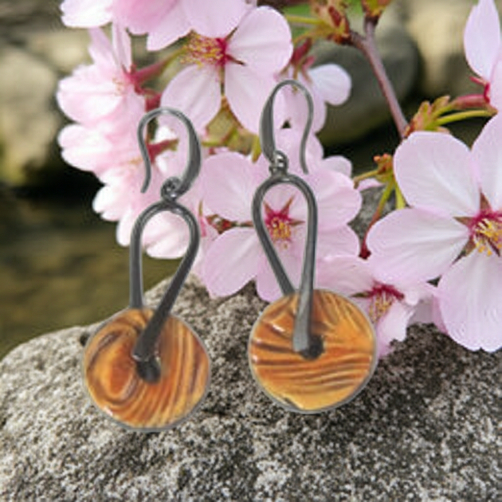 Orange Artisan Handmade Earrings Raku Glaze Gunmetal Ear Wires