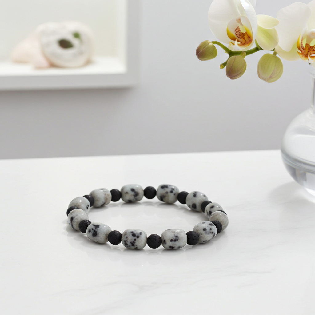 Black Onyx and Jasper Gemstone Bracelet