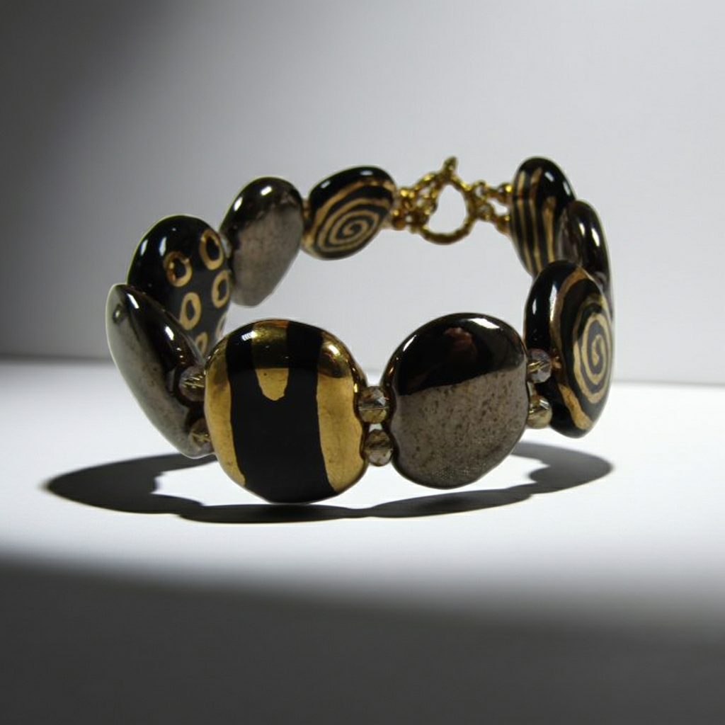 Black & Gold Kazuri Cuff Bracelet