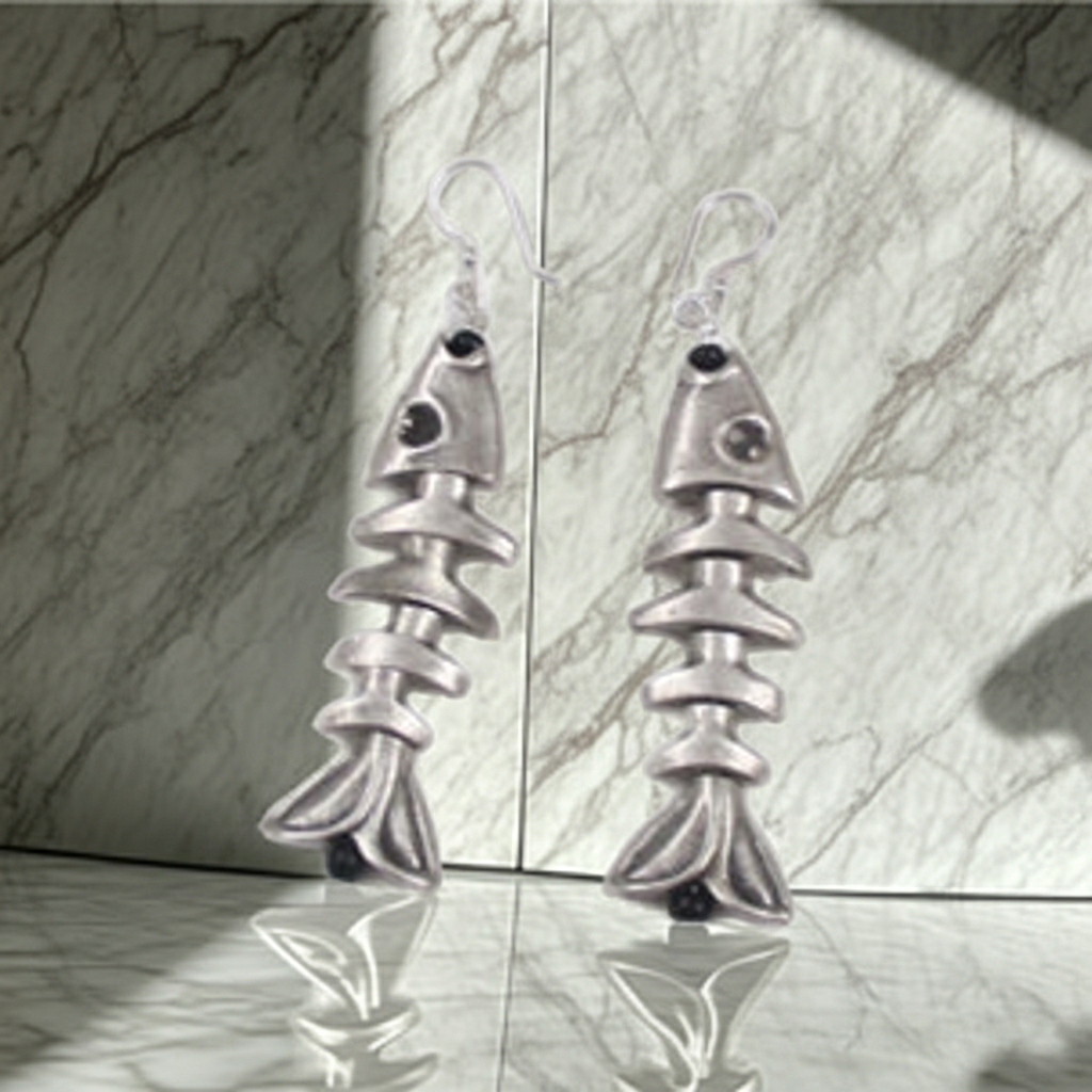 Pewter Bone Fish Earrings