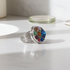 Multi Crystal  Fashion Silver Ring Adjustable