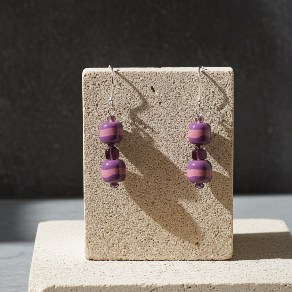 New Lilac Fair Trade Kazuri Bead Earrings