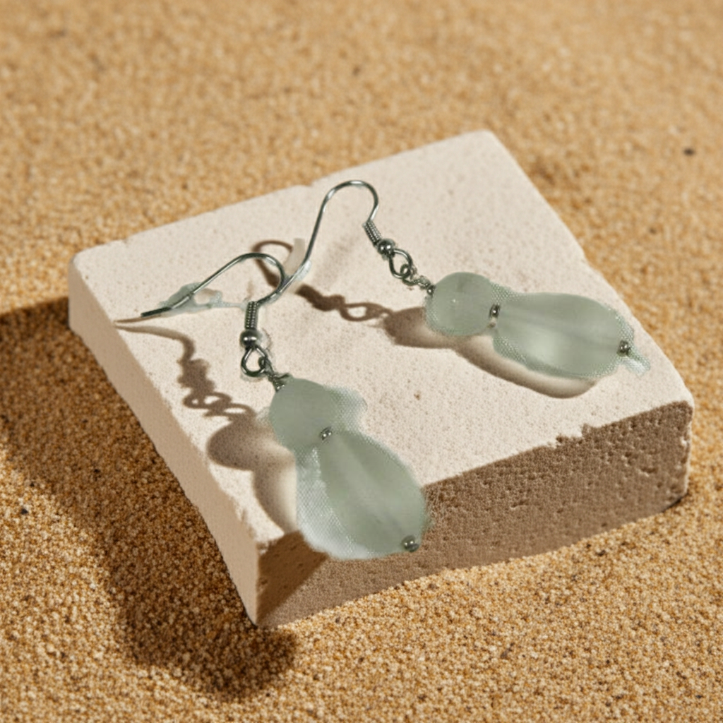 Frosted Sea Glass Teardrop Earrings