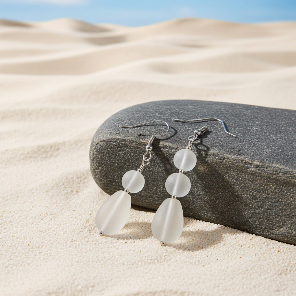 Frosted Sea Glass Teardrop Earrings