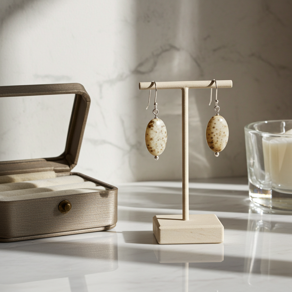 Classic Petrified Palmwood Gemstone Drop Earrings