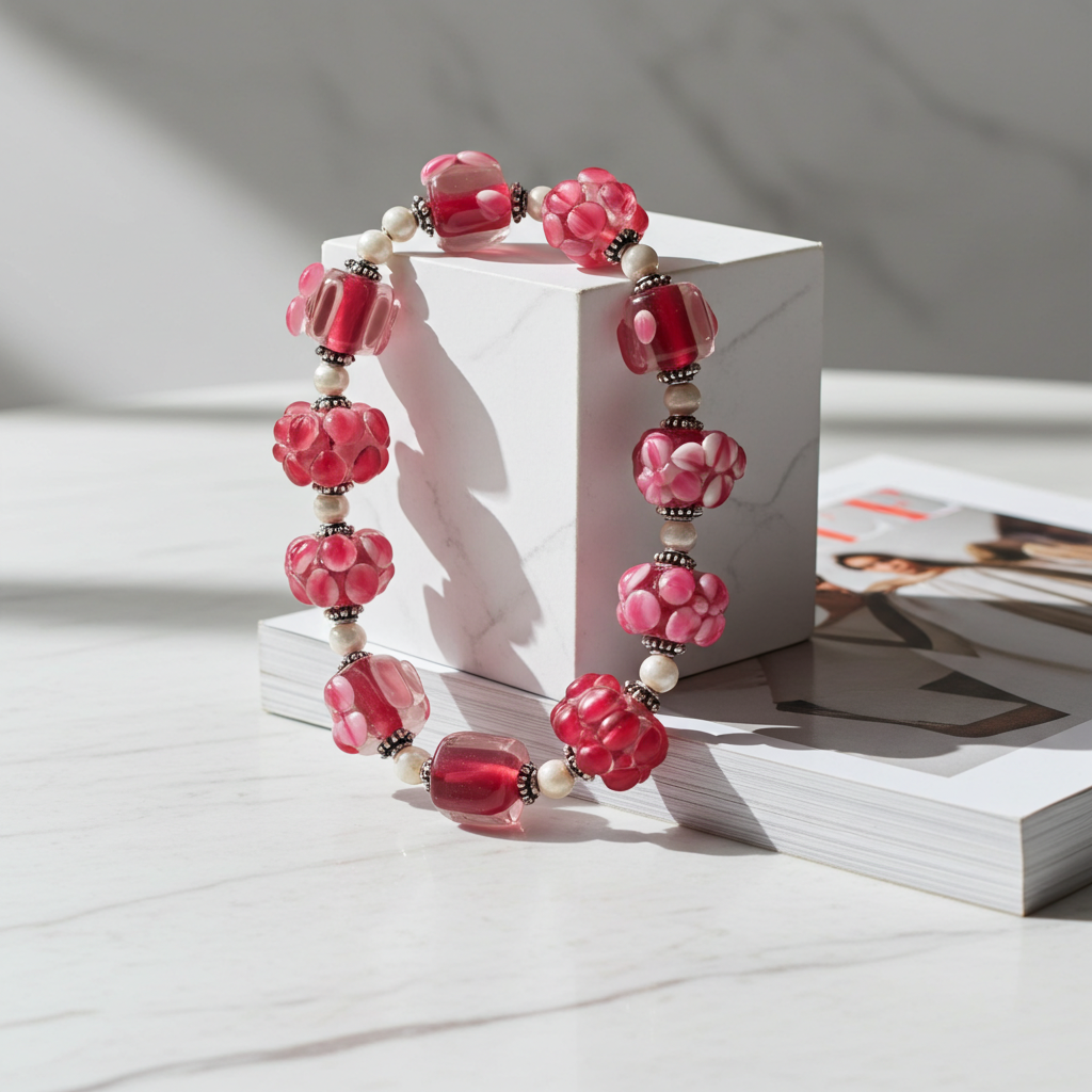 Rose Floral Artisan Bead  Bracelet