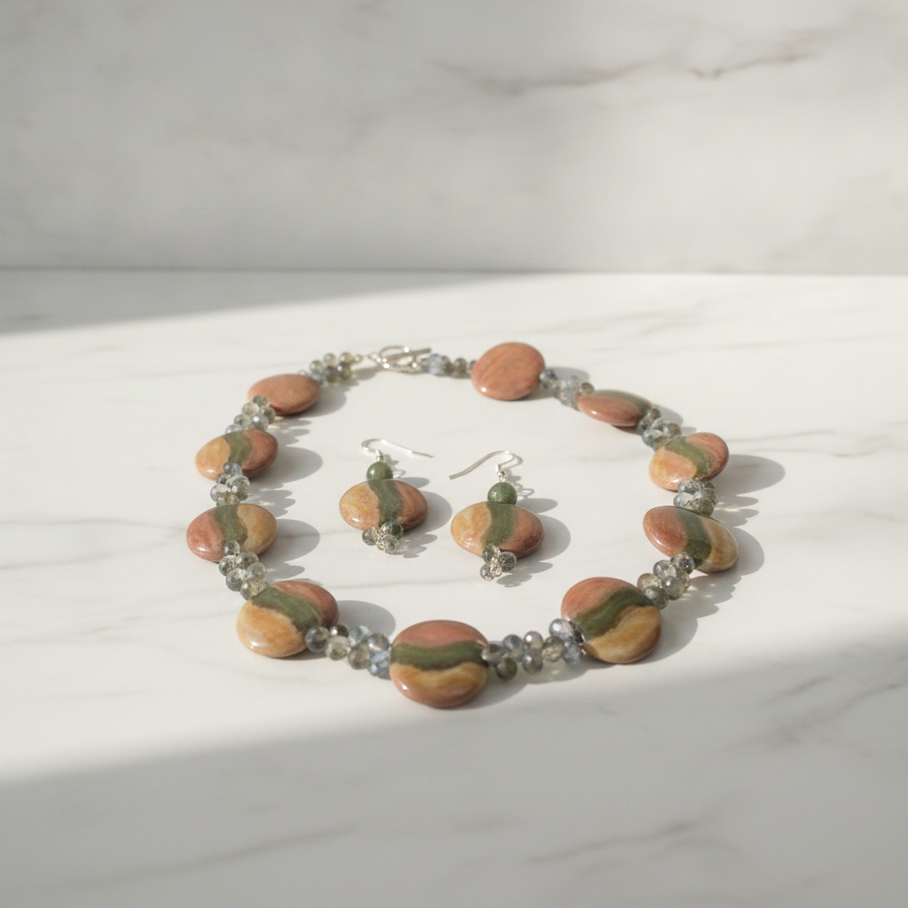Tan Necklace & Earrings in Handmade Kazuri Beads