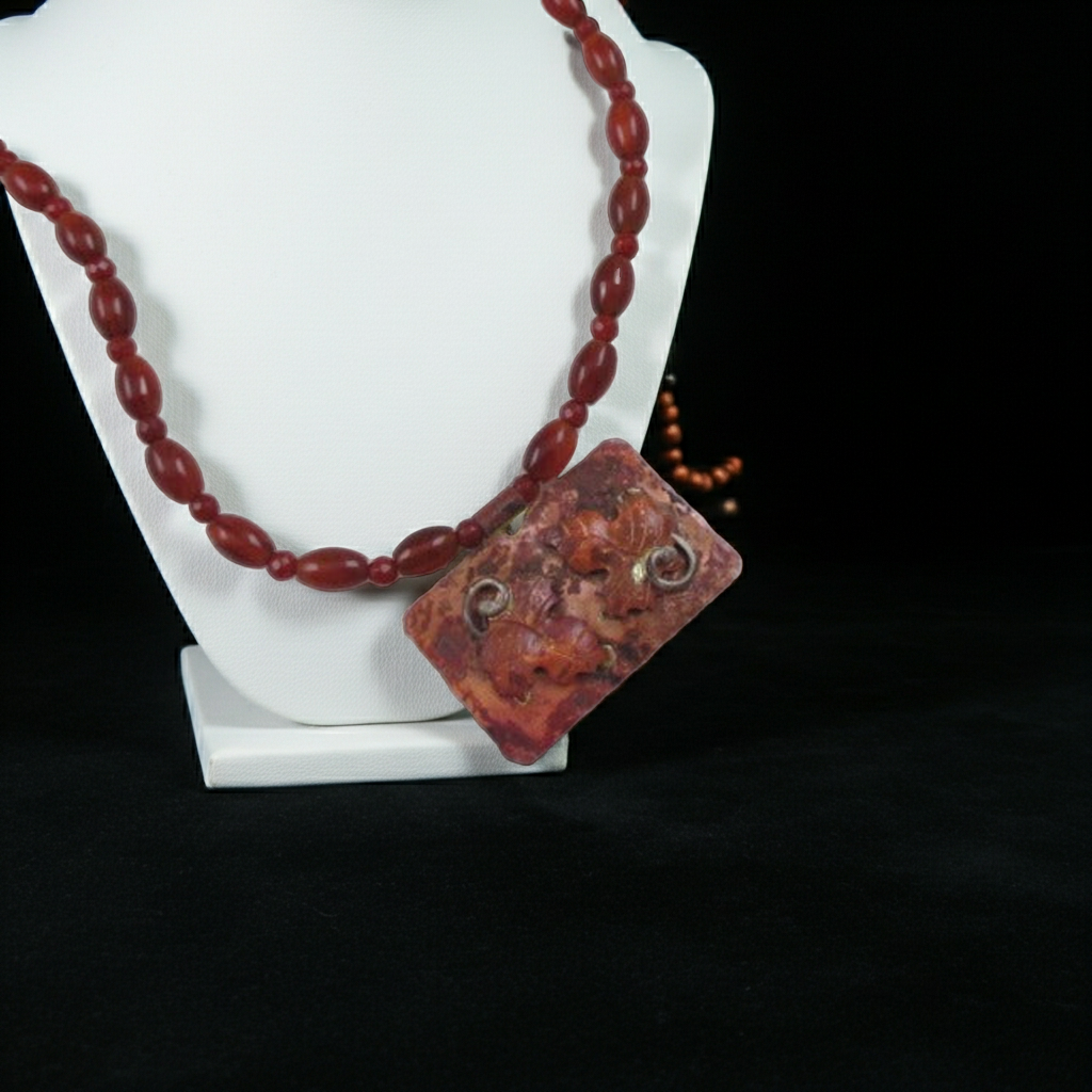 Copper Pendant Necklace Maple Leaf Gemstone Necklace