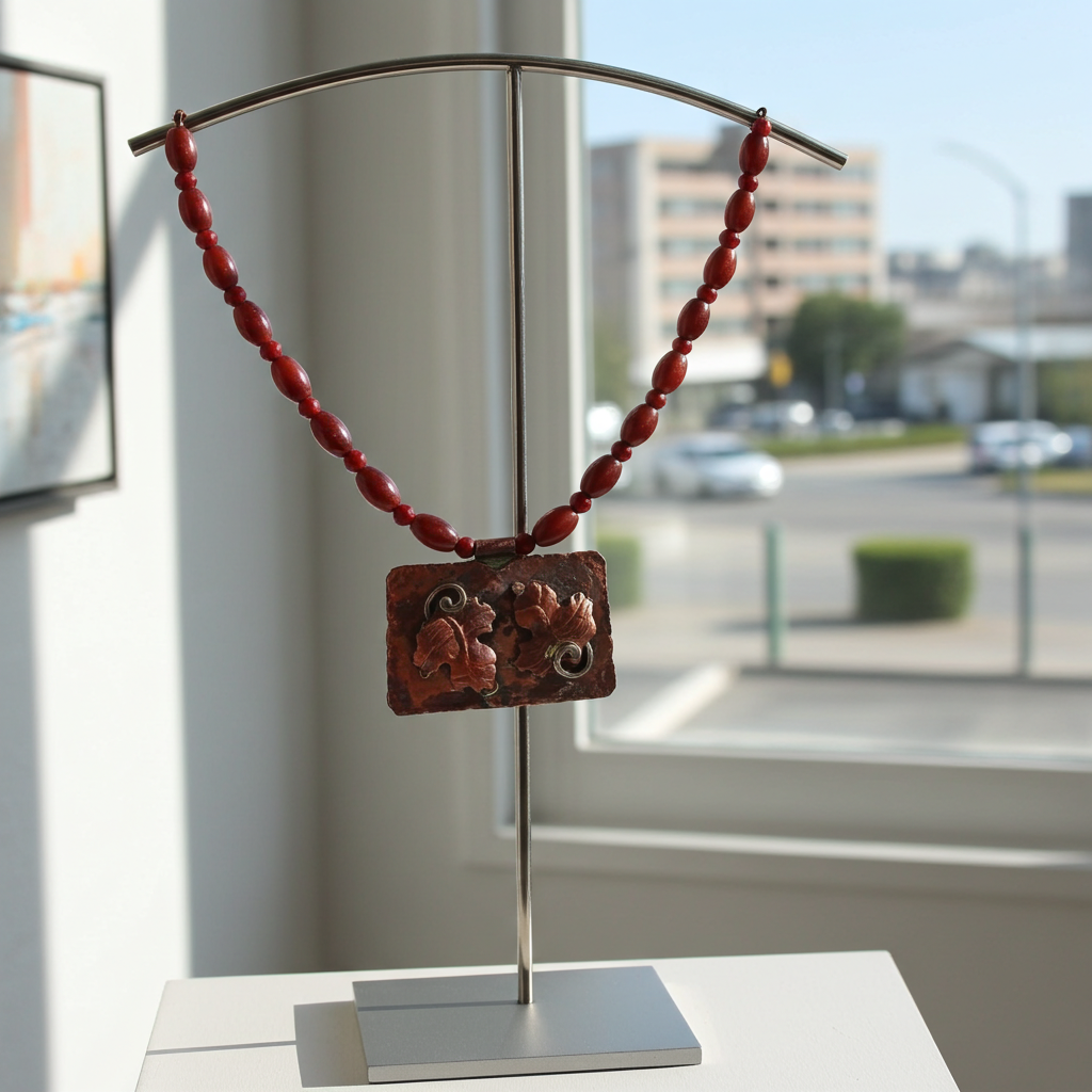 Copper Pendant Necklace Maple Leaf Gemstone Necklace