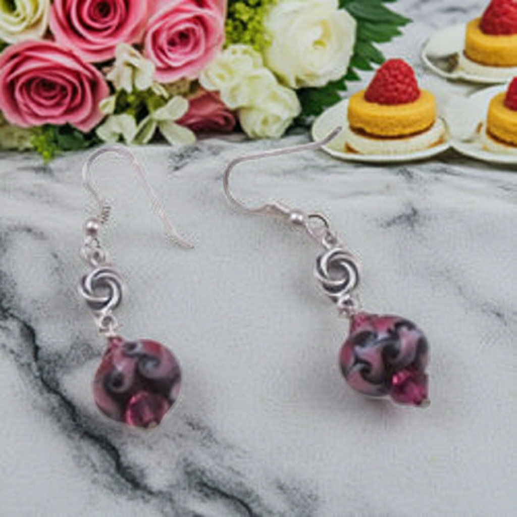 Rose and Black  Glass Bead Earrings