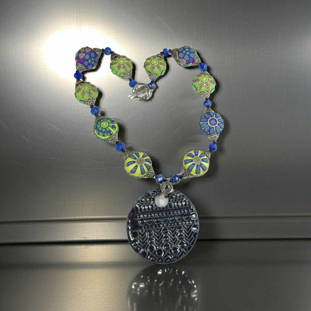 Blue & Green Handmade Artisan Beaded Pendant Nekclace