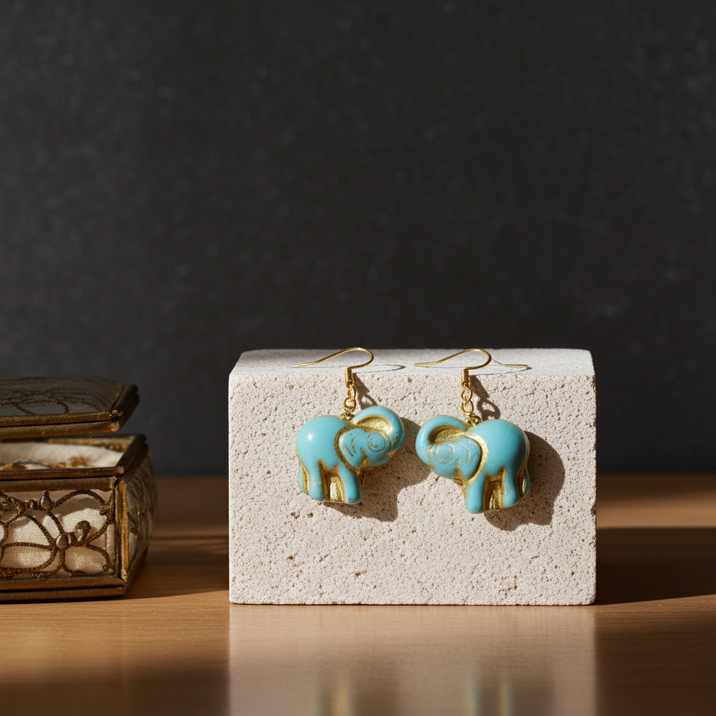 Safari Elephant Turquoise & Gold Earrings