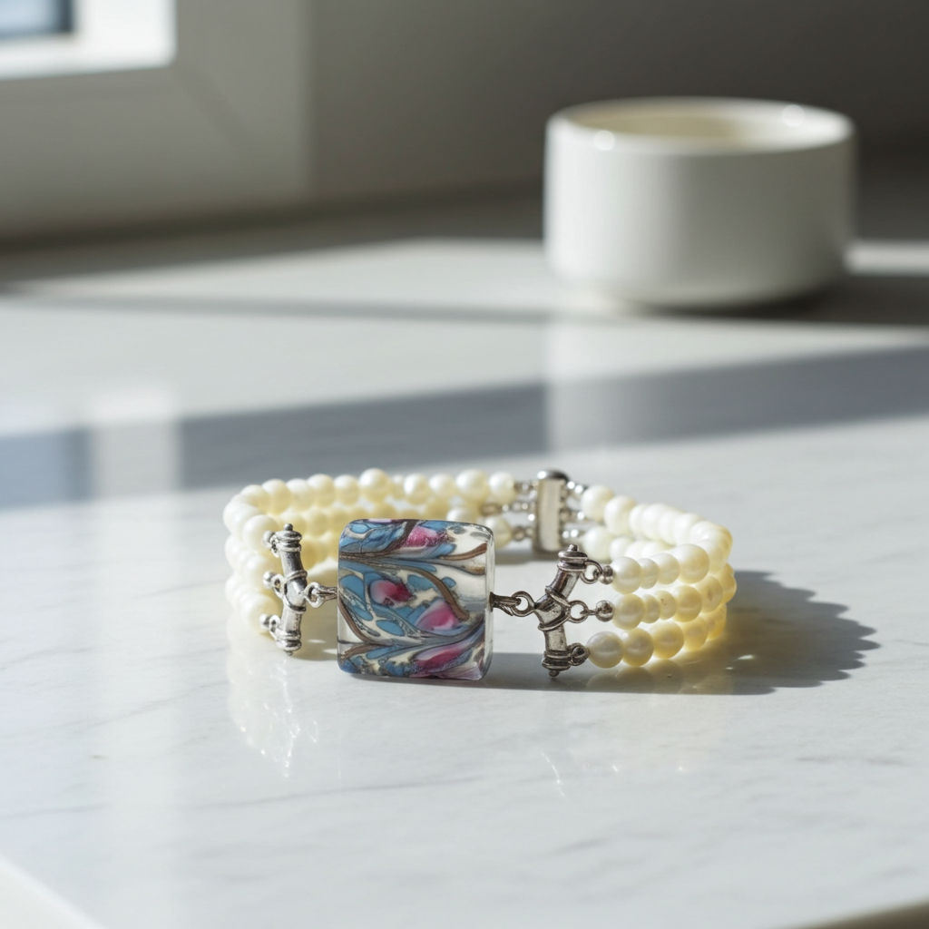 Mother of Pearl and Handmade Venetian Glass Bracelet