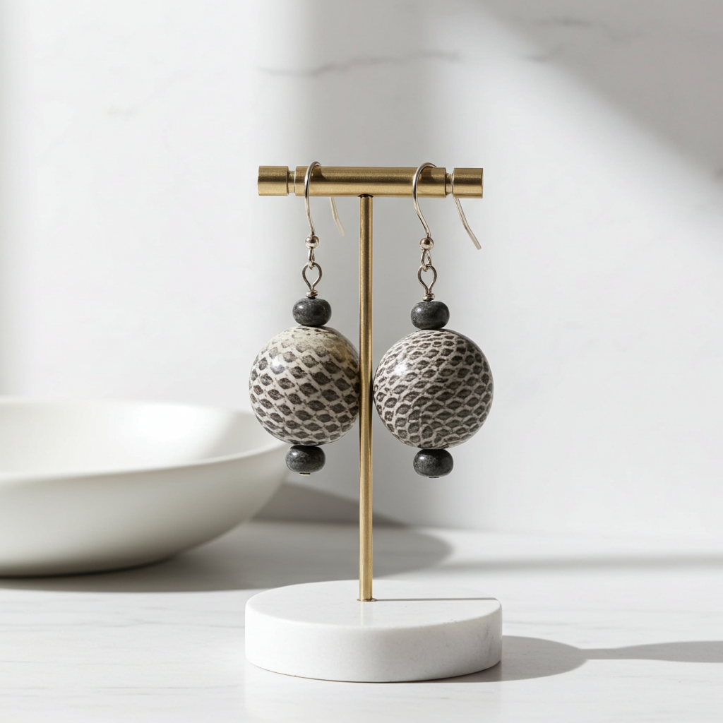 Unique Earrings Handcrafted Snake Skin Beads