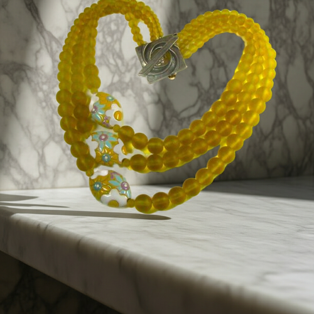 Multi-strand Golden Sea Glass & Artisan Bead Necklace