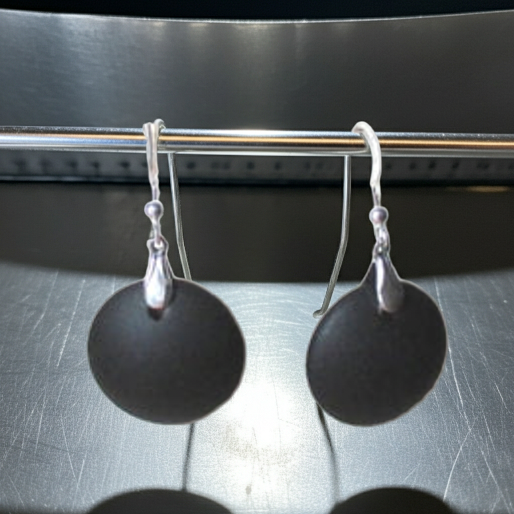 Black Sea Glass Coin Drop Earrings