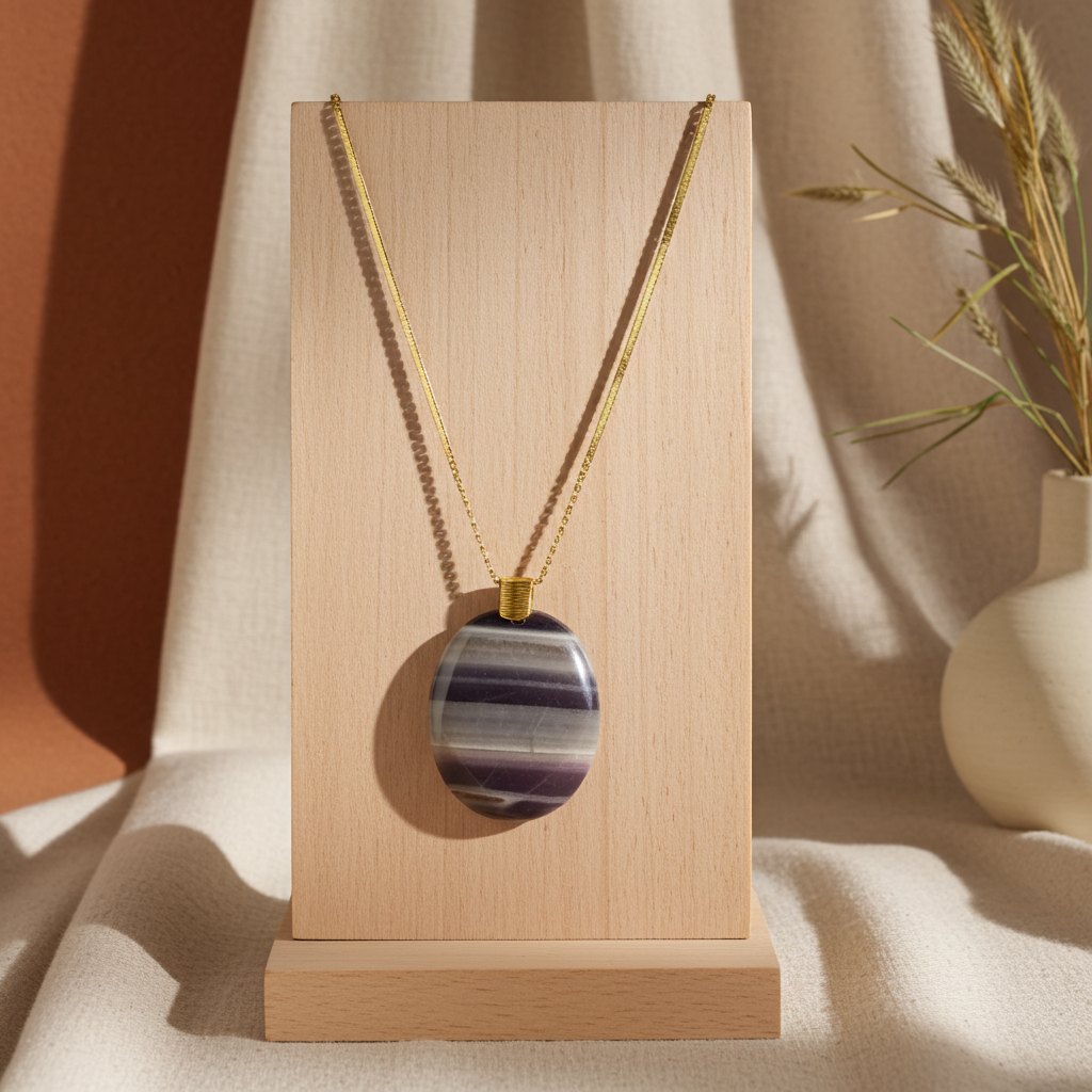 Stripe Brown Gemstone Pendant Necklace