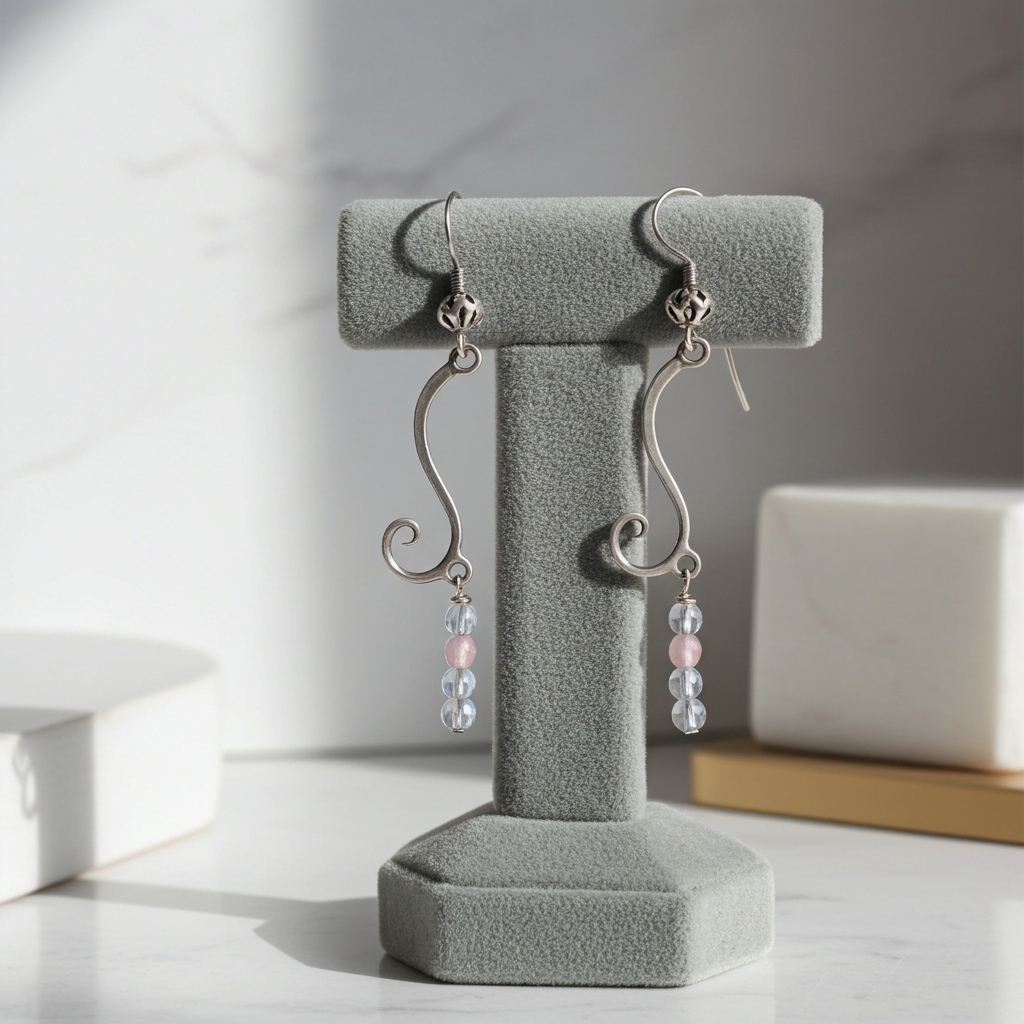 Pink and Blue Crystal Long Earrings Silver