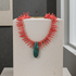 Handmade Pink Bead Necklace with Blue Green Gemstone Pendant