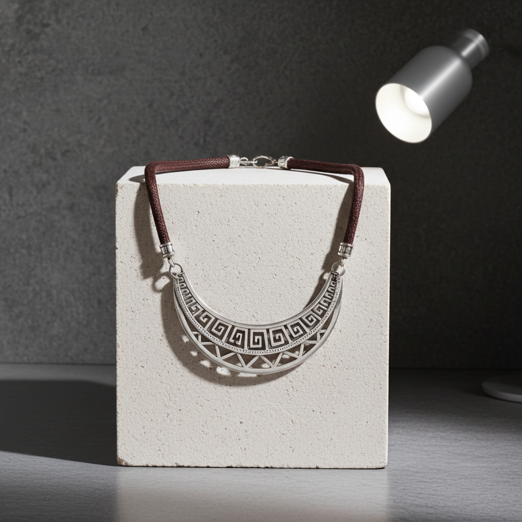 Affordable Tribal Necklace Silver Statement Sparkly Maroon Cord
