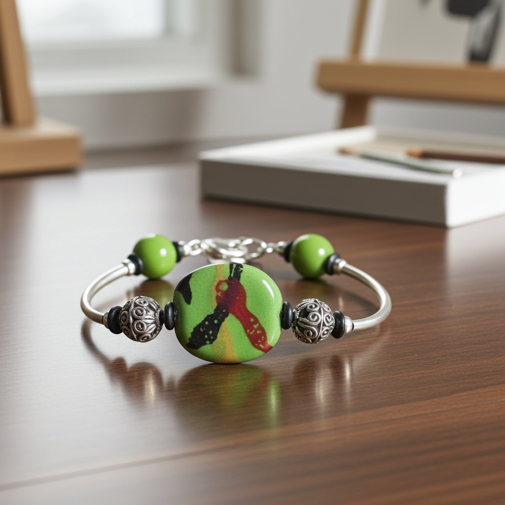 Handmade Apple Green African Kazuri Bangle Bracelet