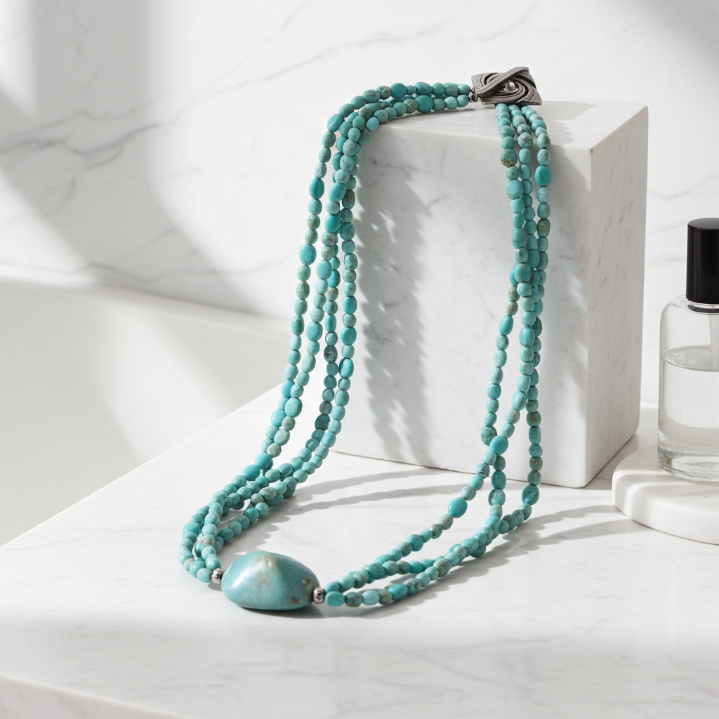 Stunning Turquoise Asymmetric Multi-strand Designer Necklace