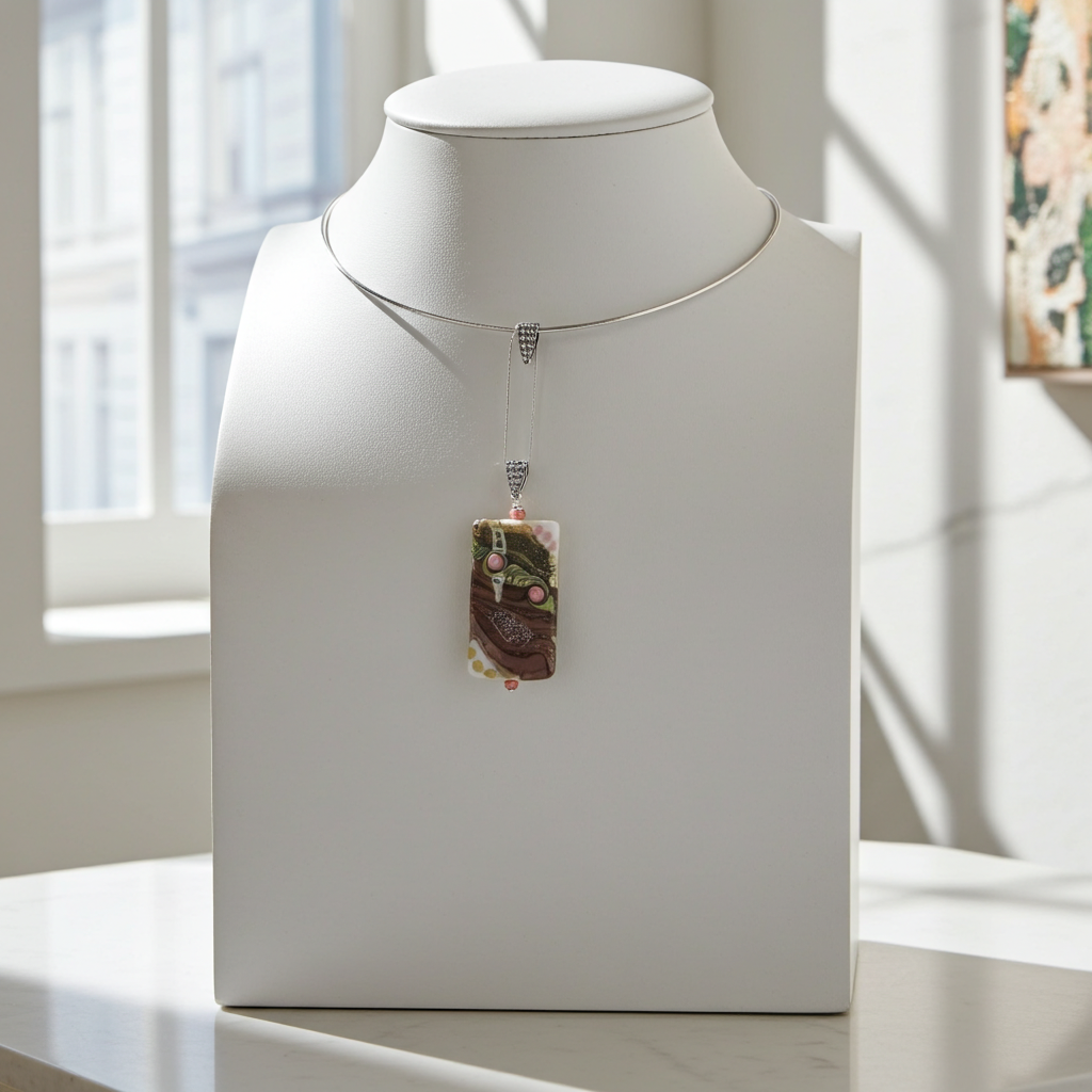 Handmade Purple Artisan Glass Bead Lampwork Pendant Necklace