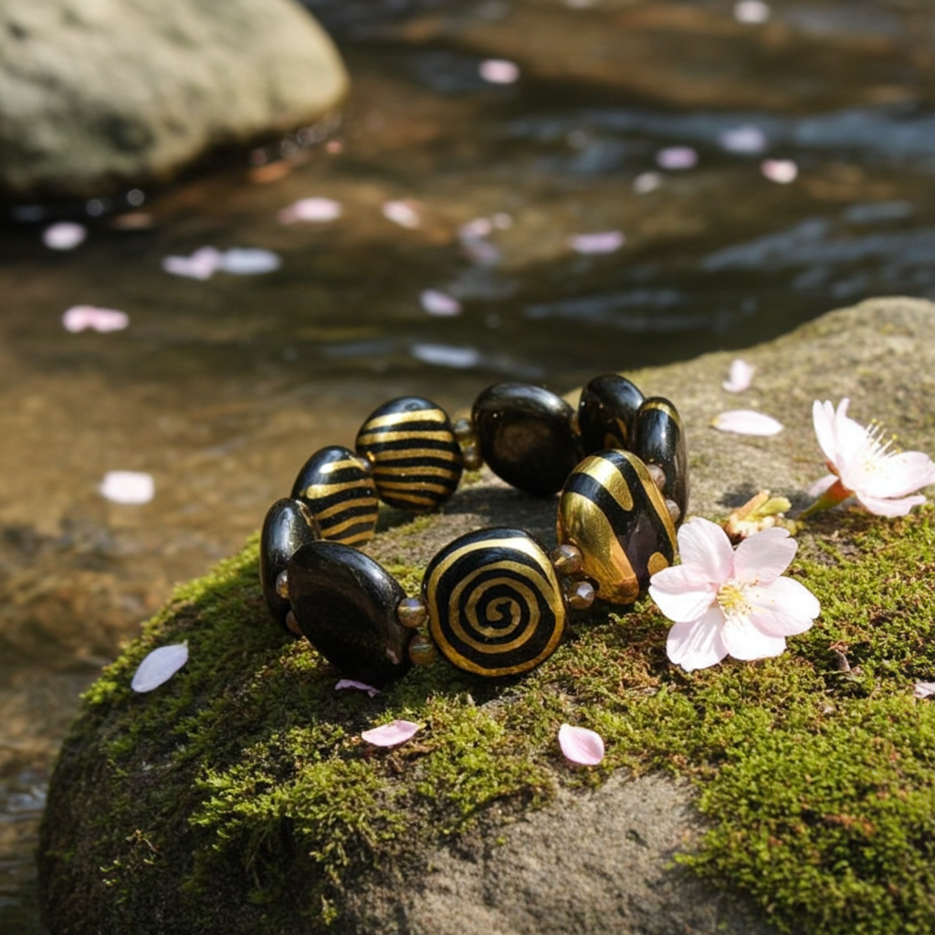 Black & Gold Kazuri Cuff Bracelet