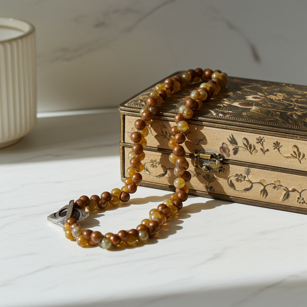 Beige Teardrop Beaded Necklace